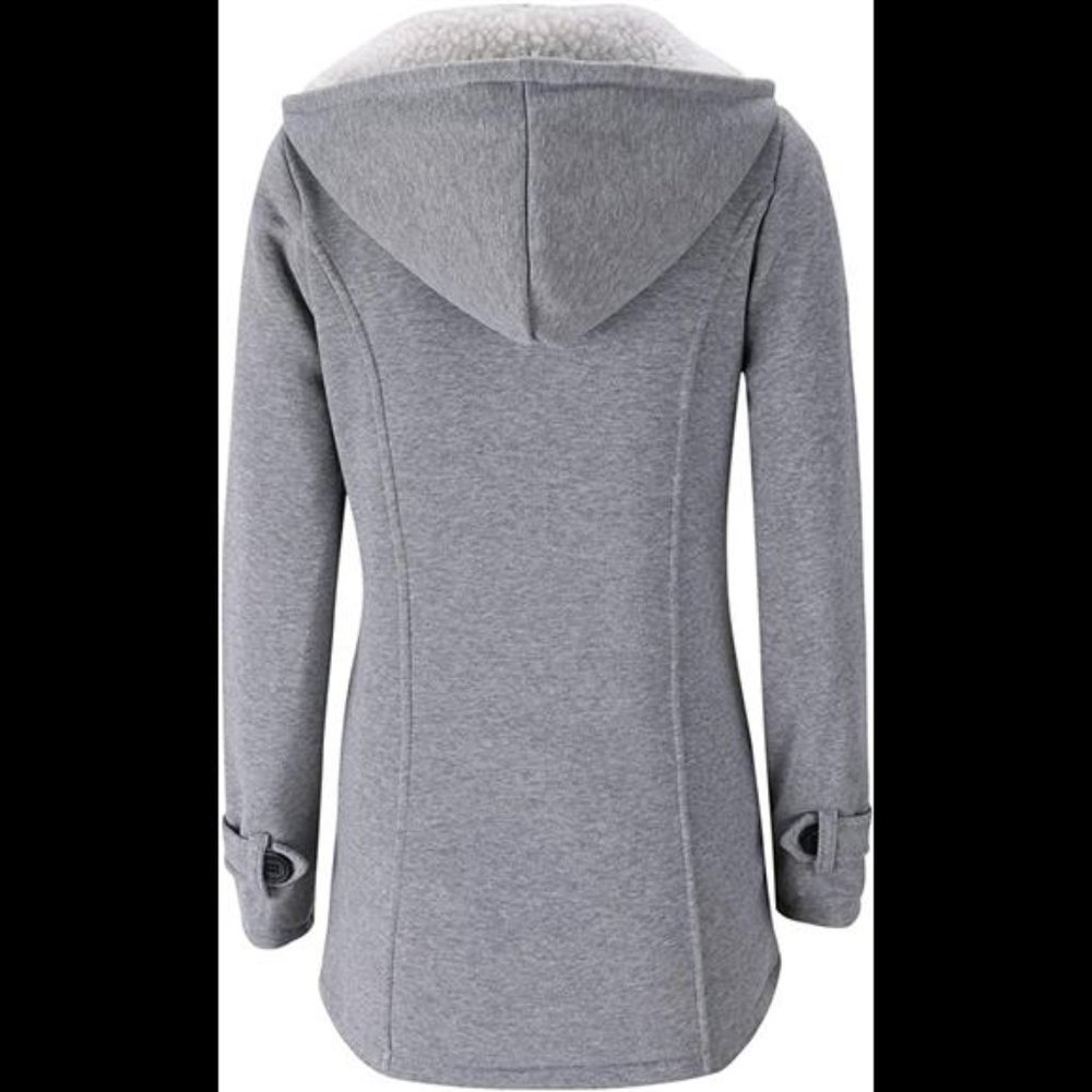 Womens Fashion Horn Button Fleece Thicken Coat with Hood Winter Warm Jacket - Picture 2 of 6